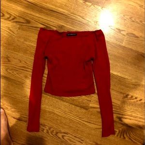 Red off the shoulder sweater from Brandy
